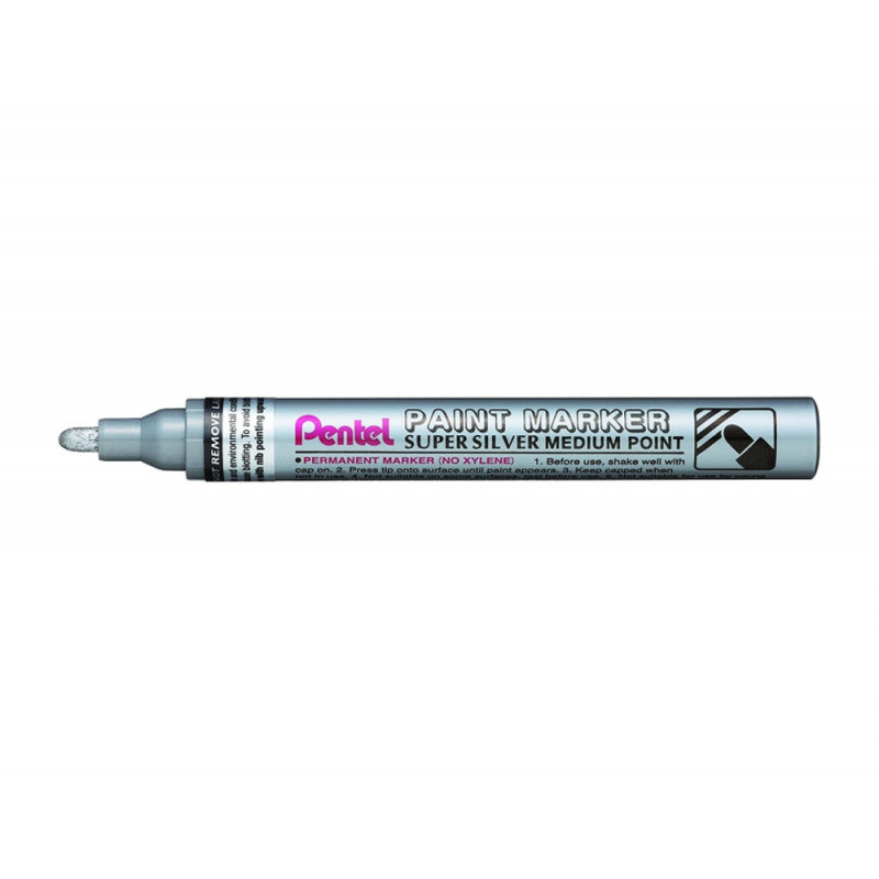 Marqueur pentel peinture paint marker multi-supports pointe moyenne 4,5mm coloris argent