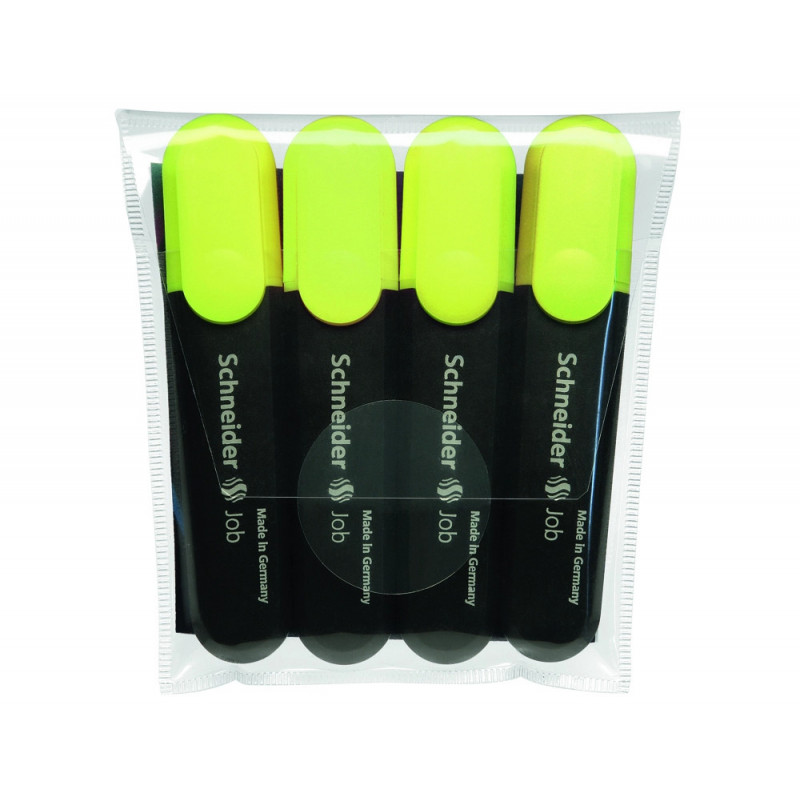 Surligneurs schneider job 150 pointe biseaut e 1 a 5 mm coloris jaune etui de 4 unites