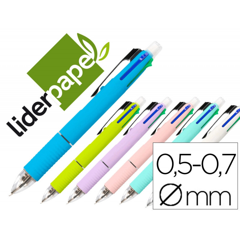 Stylo-bille liderpapel 5 en 1 pointe 0.5mm trait 0.7mm rétractable 4 couleurs d'encre porte-mine 0.5mm gomme
