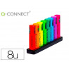 Surligneur q-connect fluorescent neon pointe biseautee etui de bureau 8 coloris assortis
