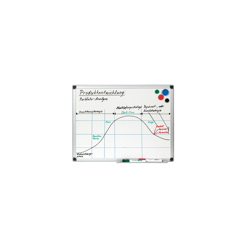 Tableau blanc q-connect émaillé surface magnétique acier vitrifié encadrement aluminium marqueur effaçable 45x60cm