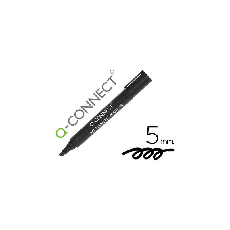 Marqueur q-connect permanent pointe biseautée tracé 5mm résistante corps plastique coloris noir
