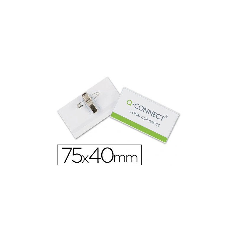 Badge q-connect pvc rigide transparent pince ou épingle format 40x75mm carte visite