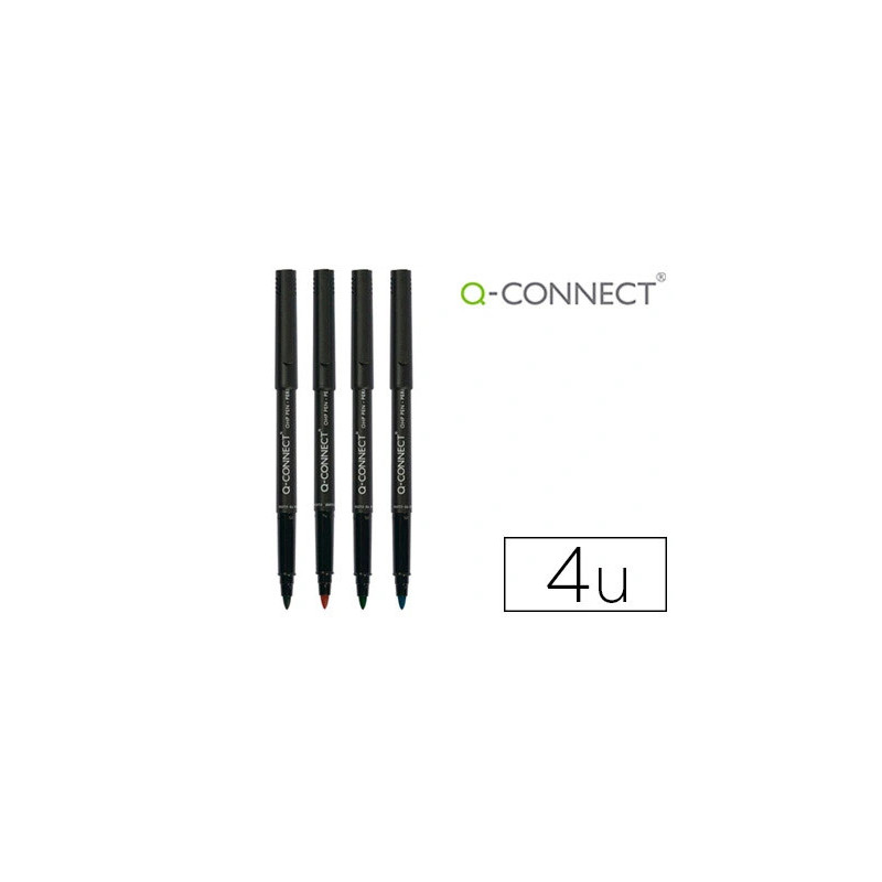 Stylo-feutre q-connect permanent pointe moyenne multi-supports cd/dvd plastique couleur assortis pochette de 4u