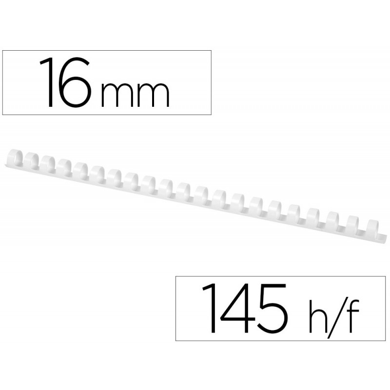 Anneau plastique à relier q-connect capacité 120f 16mm diamètre coloris blanc boîte 50 unités