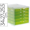 Module classement q-connect 5 tiroirs ouverts base 340x270x260mm butée sécurité coloris vert translucide