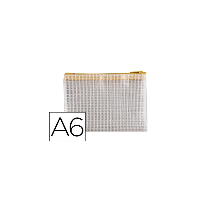 Pochette q-connect porte-documents pvc a6 ouverture supérieure avec fermeture éclair coloris jaune