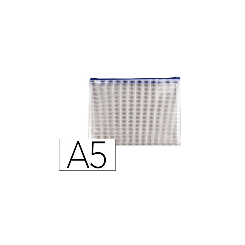 Pochette q-connect porte-documents pvc a5 ouverture supérieure avec fermeture éclair coloris bleu