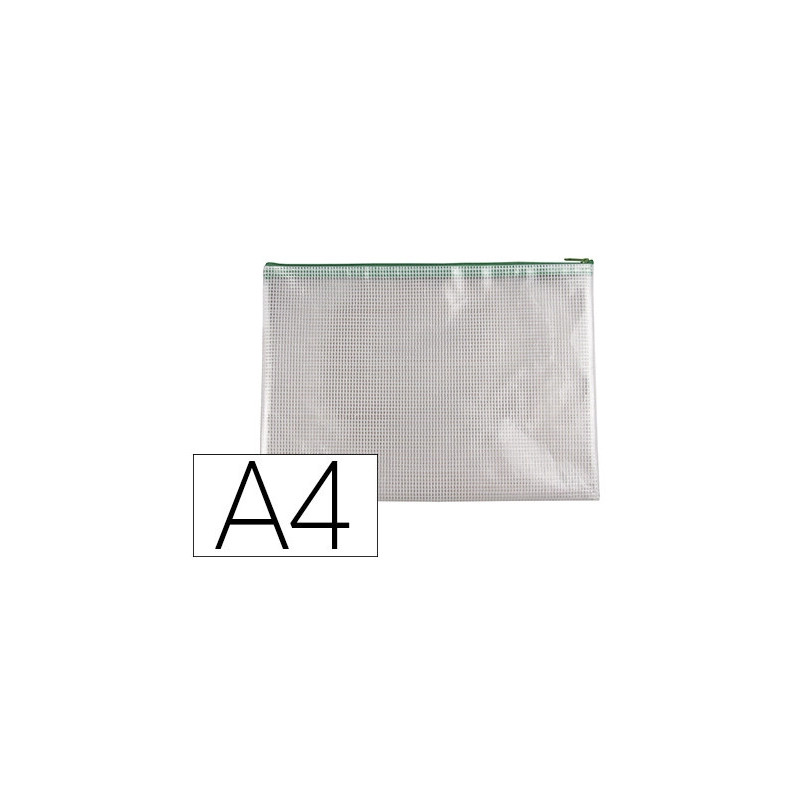Pochette q-connect porte-documents pvc a4 ouverture supérieure avec fermeture éclair coloris vert