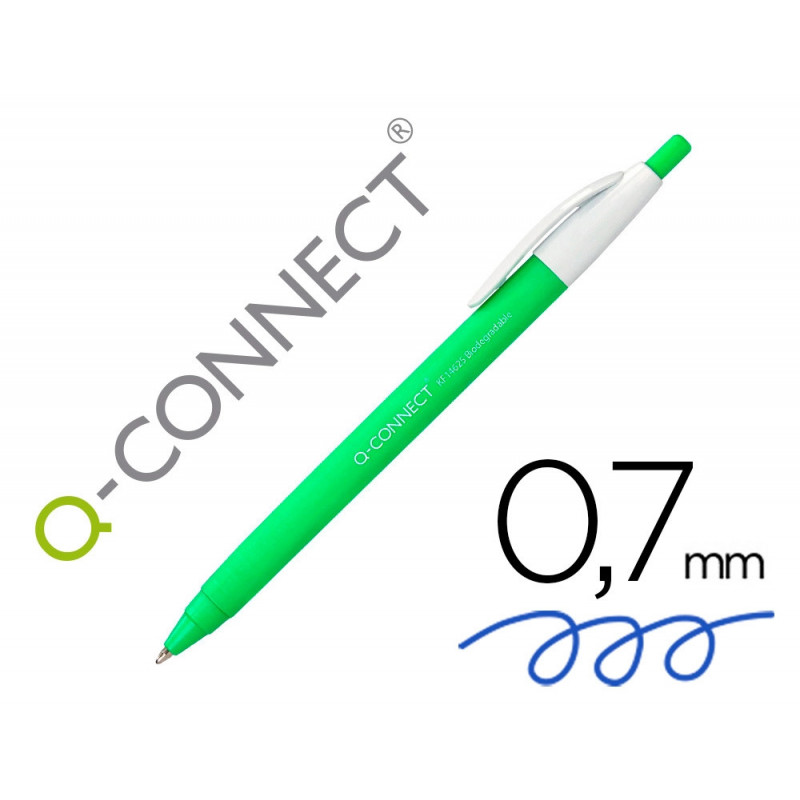 Stylo-bille q-connect biodegradable vert écriture moyene 0.5mm encre classique rétractable couleur bleu