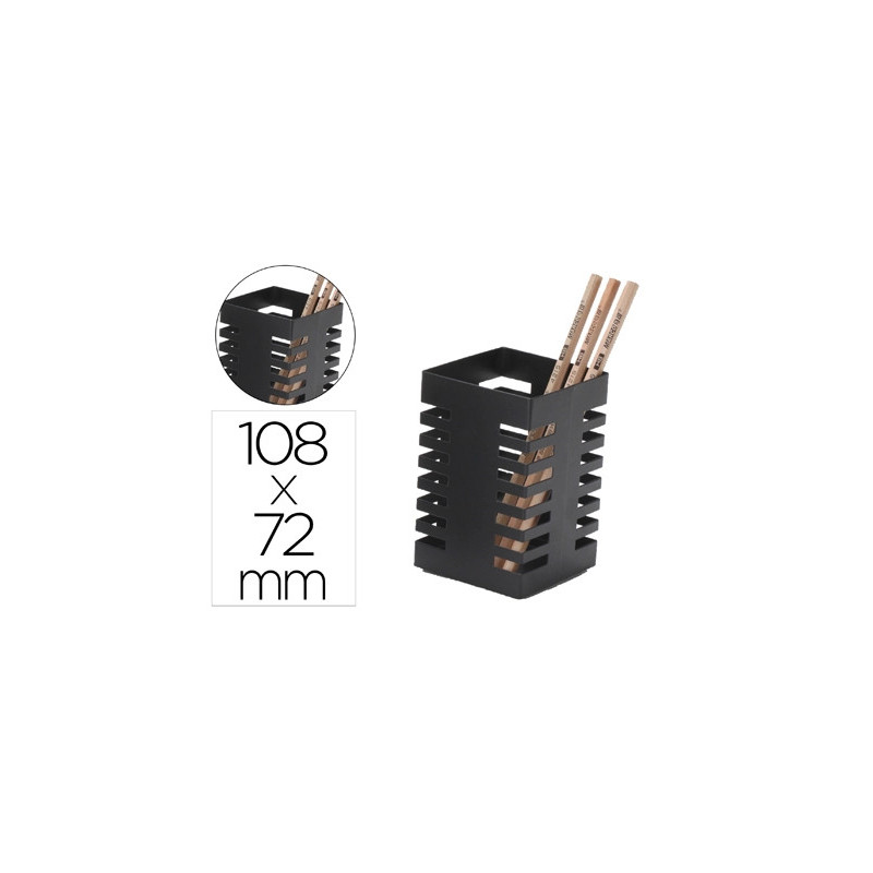 Pot a crayons q-connect design moderne carre metal 72x72x108mm coloris noir