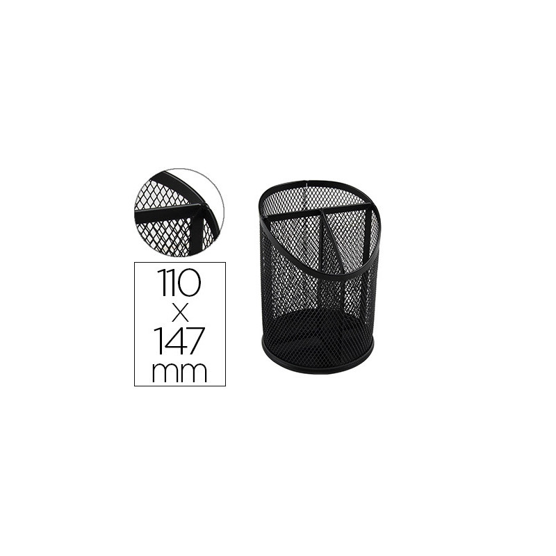 Pot a crayons q-connect maille metallique 3 compartiments hauteur 147 mm diametre 110mm coloris noir