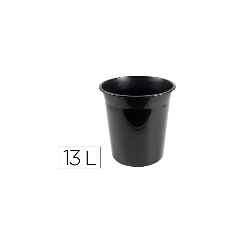 Corbeille papier q-connect plastique resistant 13l 275x285mm coloris noir opaque