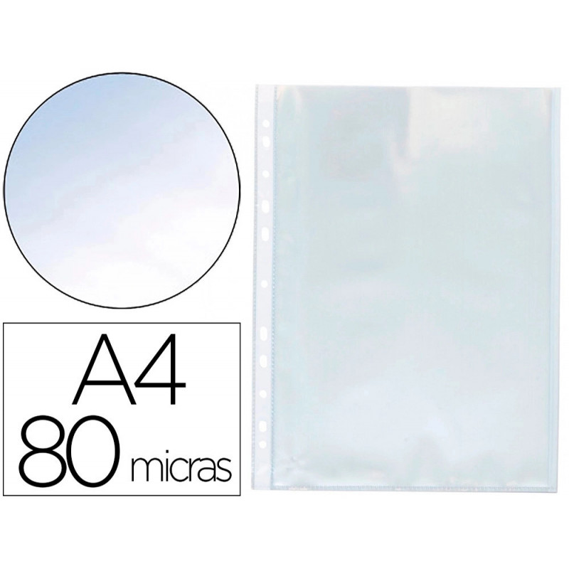 Pochette q-connect polypropylene lisse perforee din a4 80 mc cristal boite 1400 unites