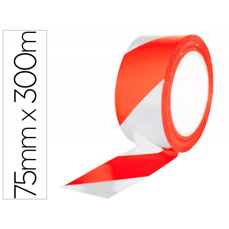 Ruban balisage q-connect non adhesif tres resistant 75mmx300m coloris rouge/blanc