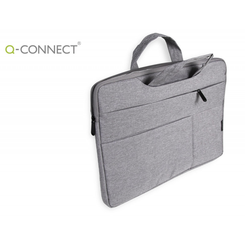 Sacoche ordinateur q-connect poignees amovibles fermeture eclair compartiments exterieurs 39x28x2cm gris clair