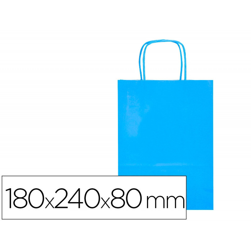 Sac papier q-connect cellulose xs anse torsadee 180x240x80mm coloris bleu ciel
