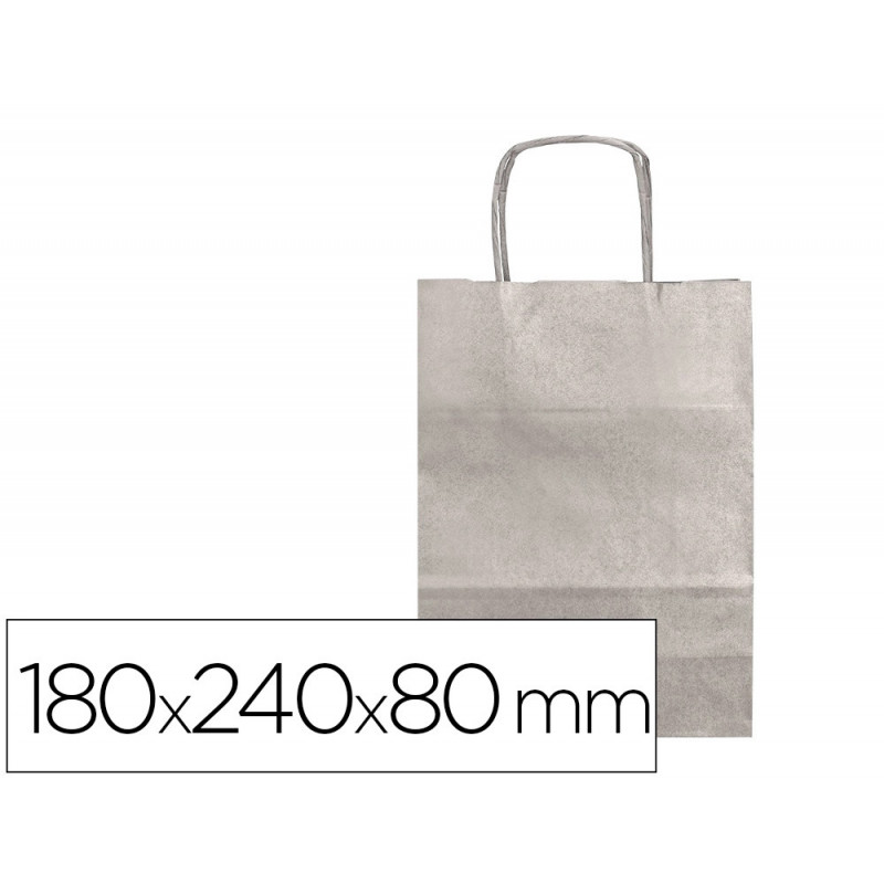 Sac papier q-connect kraft lisse xs anse torsadee 180x240x80mm coloris argent