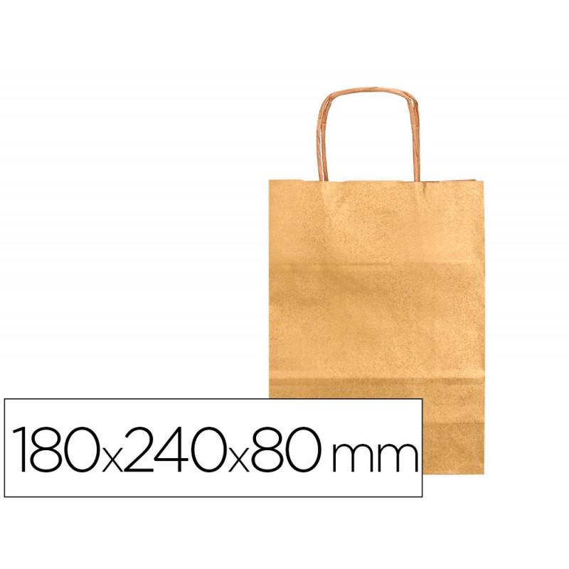 Sac papier q-connect kraft lisse xs anse torsadee 180x240x80mm coloris or