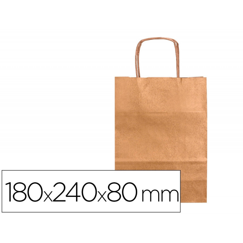 Sac papier q-connect kraft naturel lisse xs anse torsadee 180x240x80mm