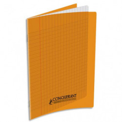 CONQUERANT C9 Cahier piqûre 17x22cm 32 pages 90g grands carreaux Seyès. Couverture polypropylène Orange