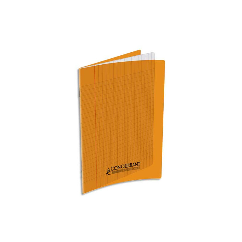 CONQUERANT C9 Cahier piqûre 17x22cm 32 pages 90g grands carreaux Seyès. Couverture polypropylène Orange