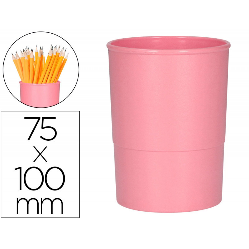 Pot a crayons q-connect plastique diametre 75mm hauteur 100mm coloris rose pastel opaque