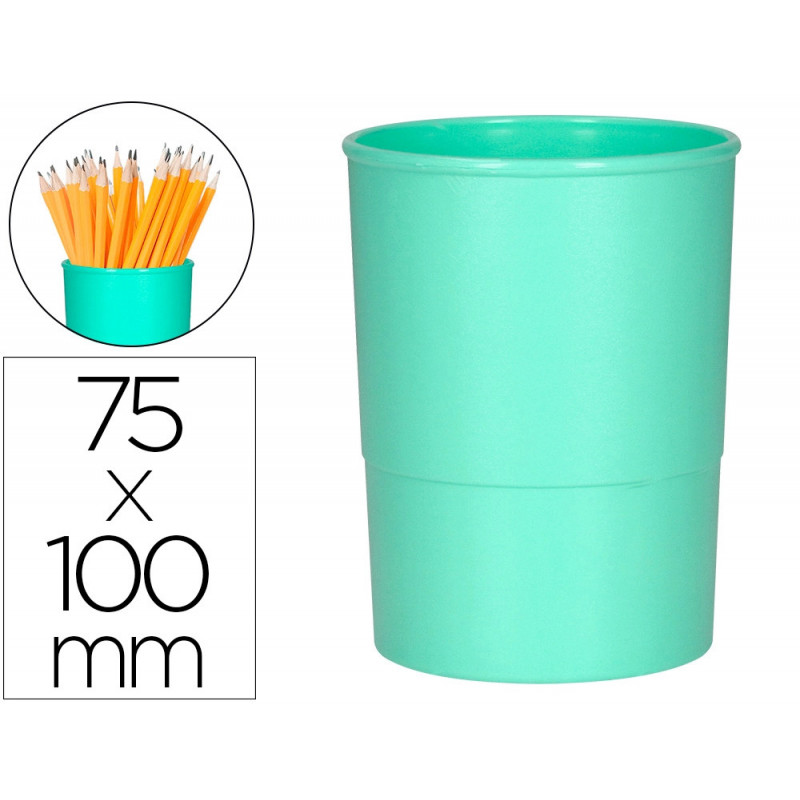 Pot a crayons q-connect plastique diametre 75mm hauteur 100mm coloris vert menthe opaque