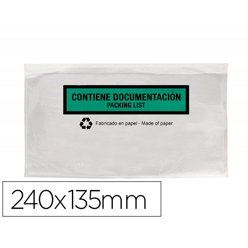 Pochette porte-documents q-connect 240x135mm auto-adhesive en papier texte espagnol anglais boite 100 unites