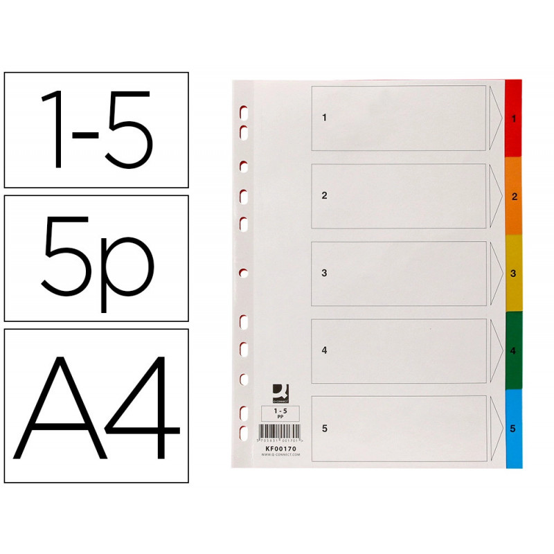 Intercalaire q-connect plastique 5 positions a4 indice multiperfore