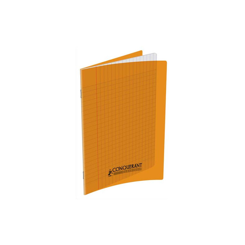 CONQUERANT C9 Cahier piqûre 17x22cm 48 pages 90g grands carreaux Seyès. Couverture polypropylène Orange