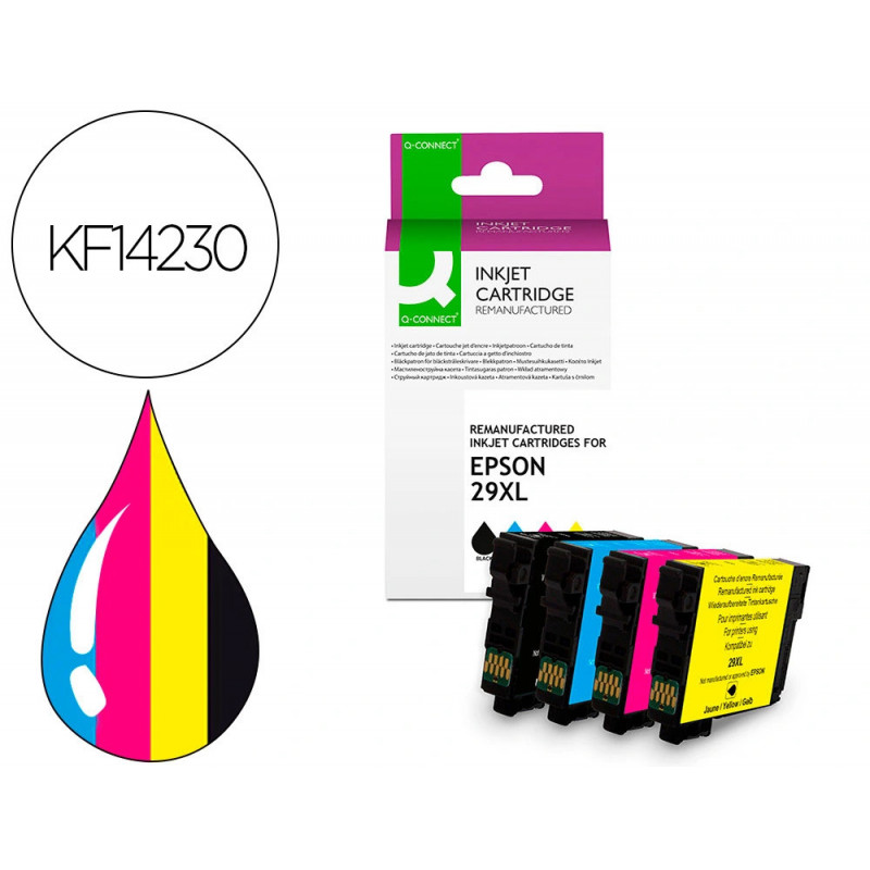Cartouche q-connect jet d'encre compatible epson 29xl couleur noir/cyan/magenta/jaune pack