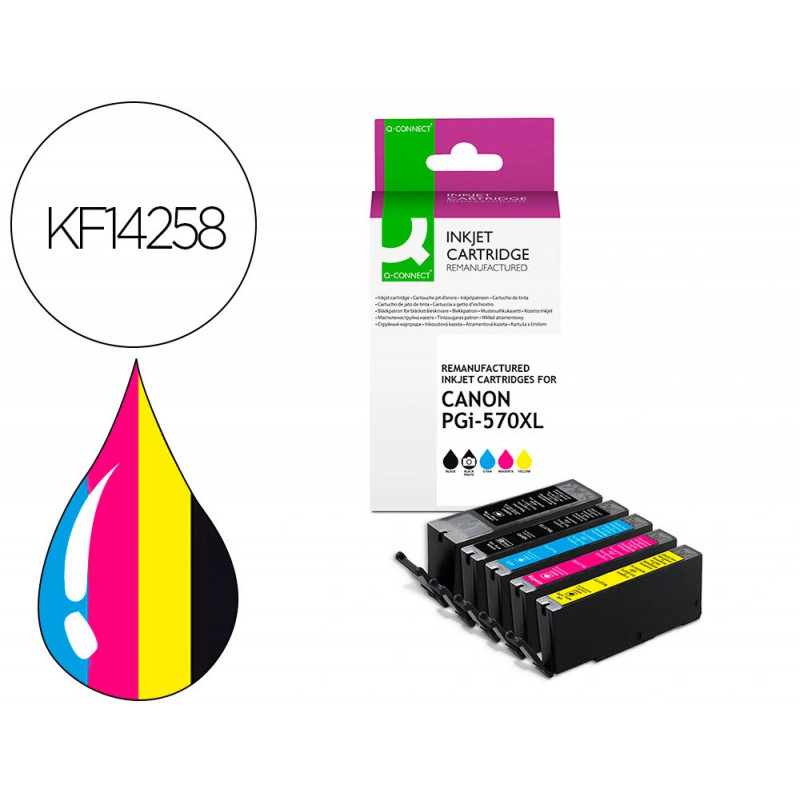 Cartouche q-connect jet d'encre compatible canon pgi-570xl-571xl couleur noir x2/cyan/magenta/jaune pack 5