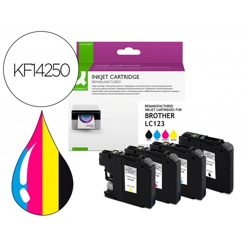 Cartouche q-connect jet d'encre compatible brother lc123 couleur noir/cyan/magenta/jaune pack
