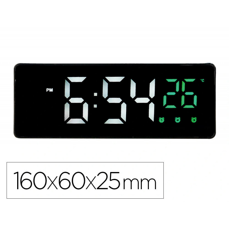 Horloge de bureau q-connect numerique avec temperature 3 alarmes et controle sonore dimensions 160x60x25mm