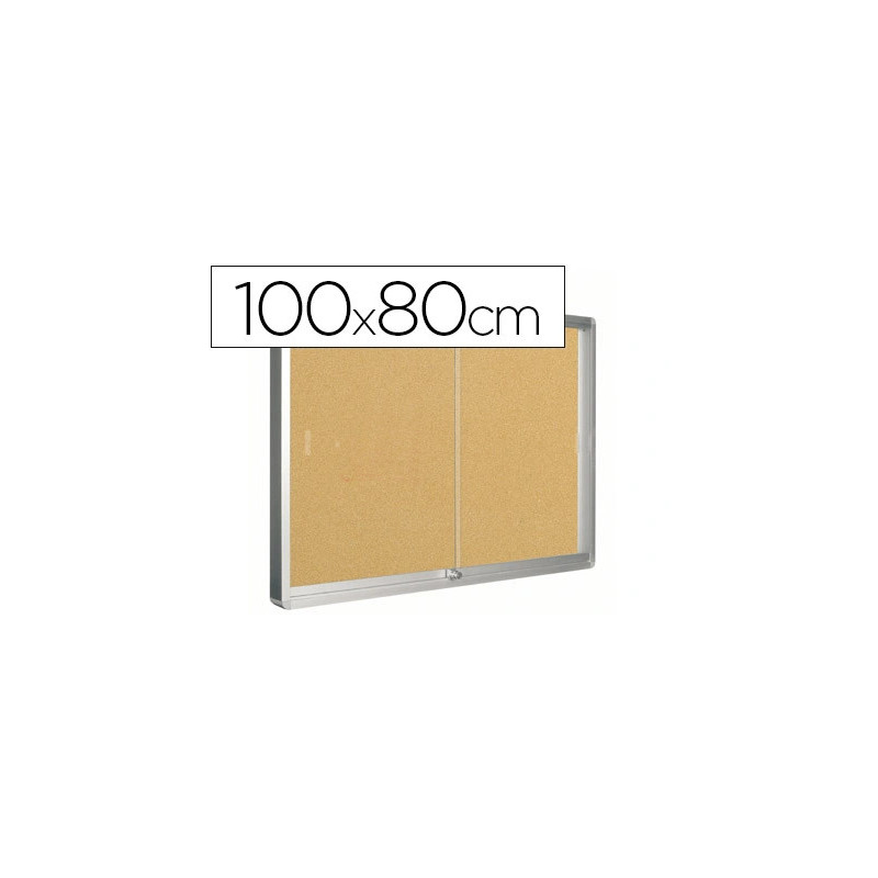 Vitrine q-connect cadre aluminium fond liège portes coulissantes méthacrylate serrure fixation mur 9f a4 100x80x6cm