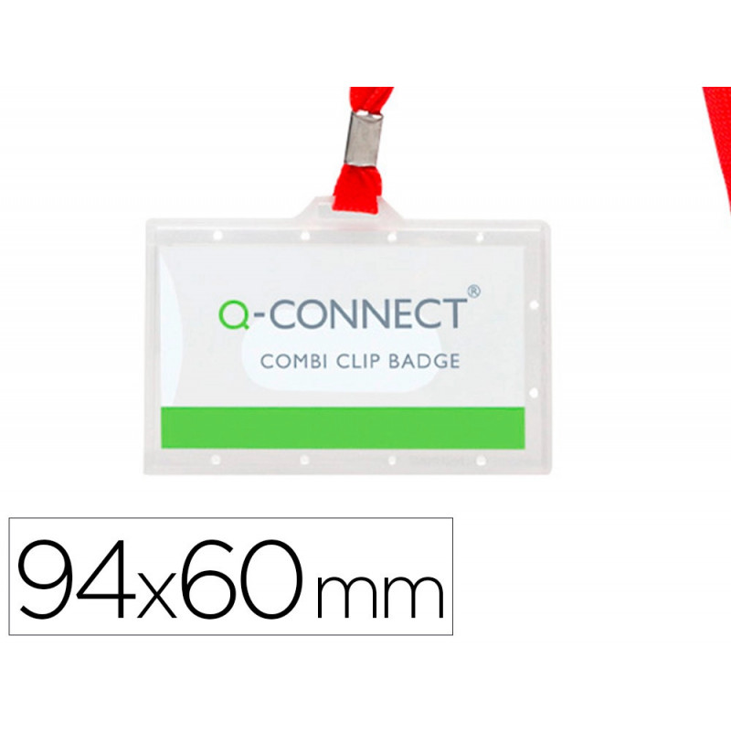Badge q-connect lacet rouge plastique rigide congrès foires entreprises intérieur carte blanche rouge 94x60mm