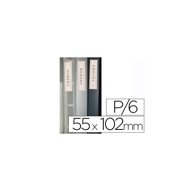 Porte-étiquette q-connect adhésif dos classeur 55x102mm étiquette comprise pack 6 unités