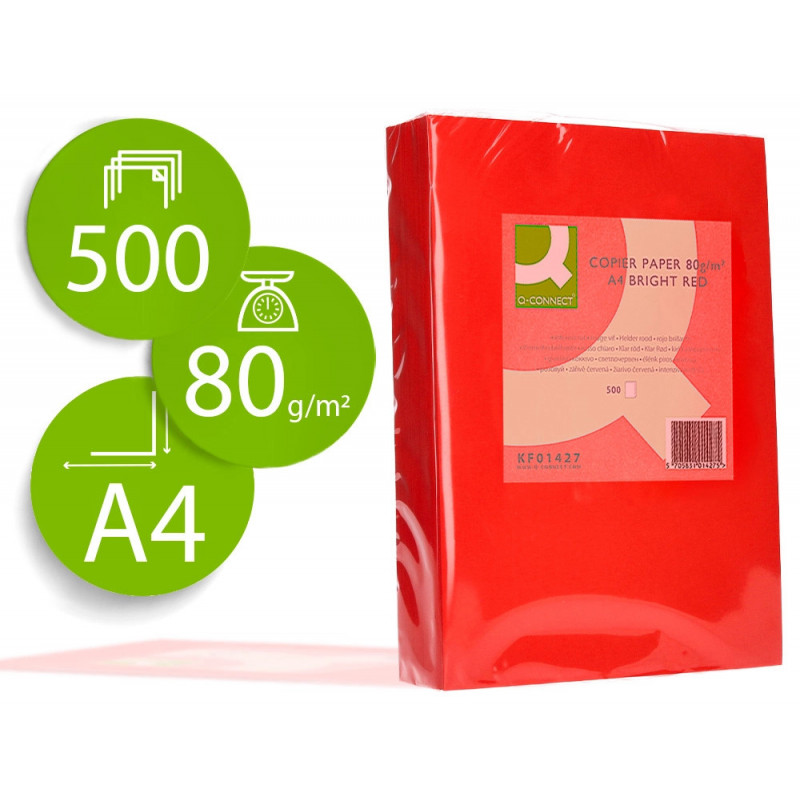 Papier couleur q-connect multifonction a4 80g/m2 unicolore rouge intense ramette 500 feuilles