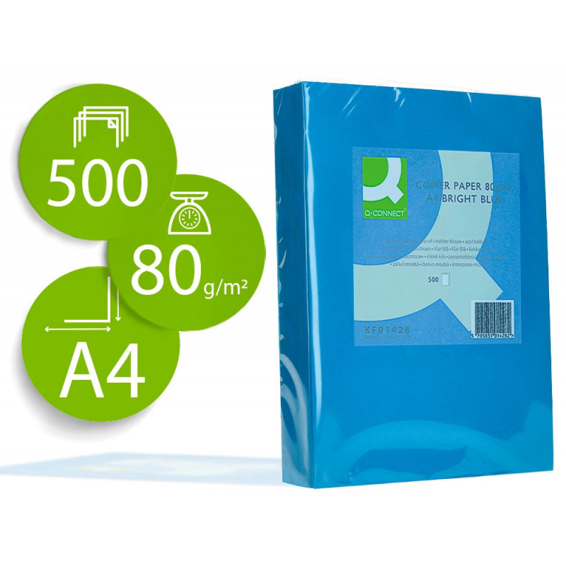 Papier couleur q-connect multifonction a4 80g/m2 unicolore bleu intense ramette 500 feuilles