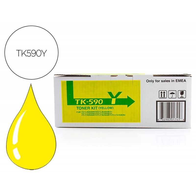 Toner laser kyocera 1t02kvanl0 tk590y pour fsc2016/2026/2126/5250/p2026cdn couleur jaune 5000p
