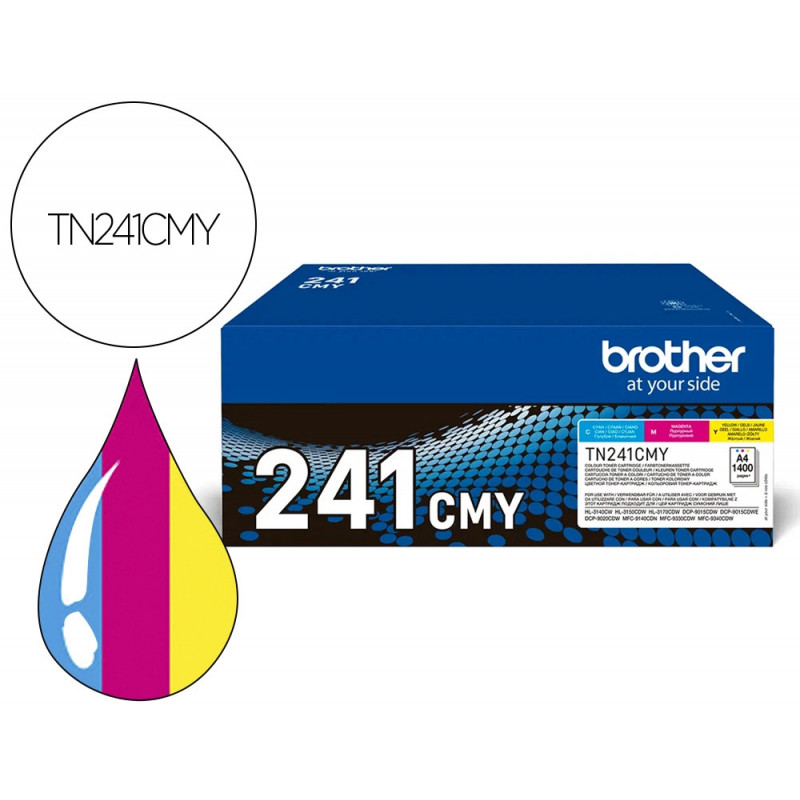 Pack toner brother laser tn241cmy 1400 pages pour dcp9015-dcp9020 hl3140 hl3150 hl3170 mfc9140 mfc 9330 mfc