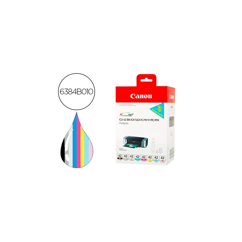 Cartouche canon jet d'encre cli-42 pixma pro-100/100s multipack de 8 couleurs 13ml bk gy lgy cm y pc pm