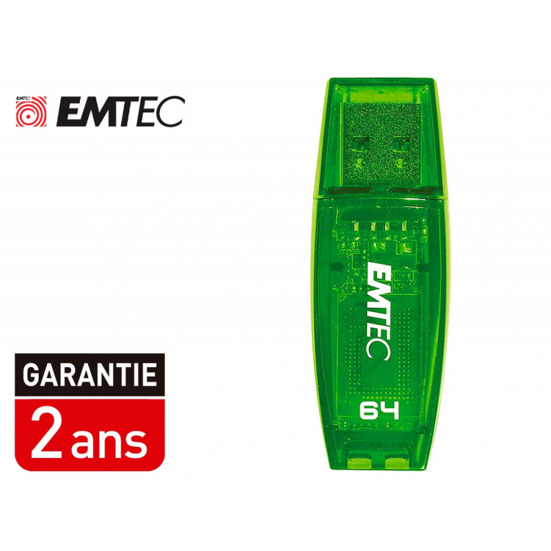 Cle usb emtec 2.0 serie runners c410 color mix 64gb capuchon coloris vert transparent