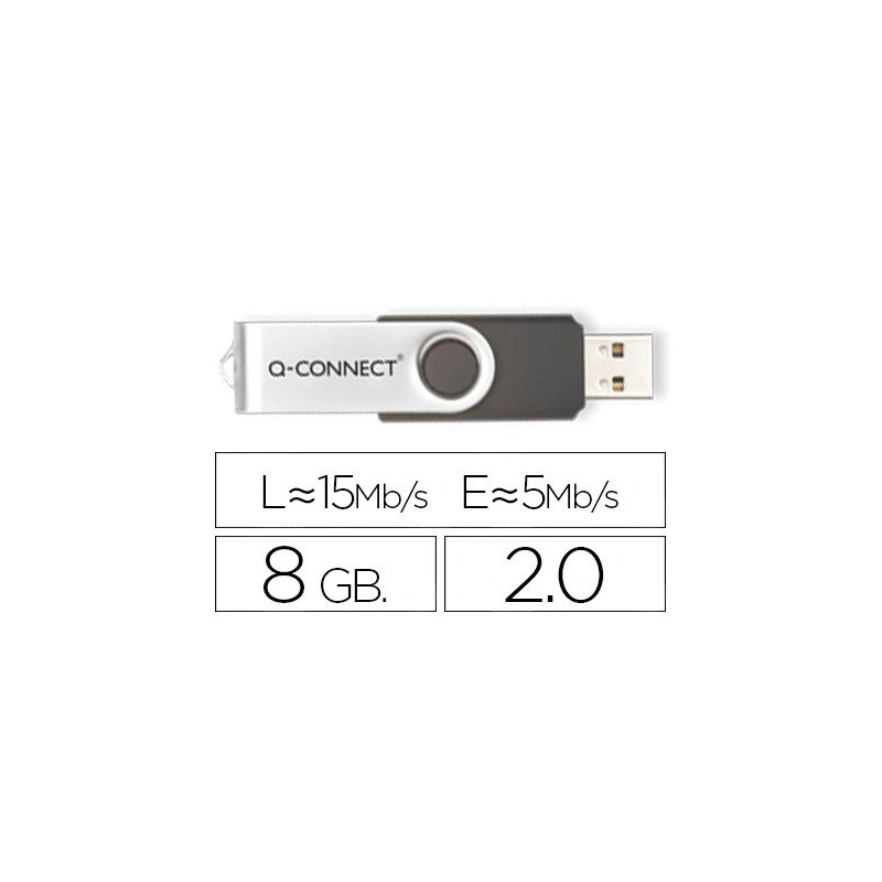 Clé usb q-connect 2.0 8gb vitesse lecture 15mb/s écriture 5mb/s capuchon rotatif