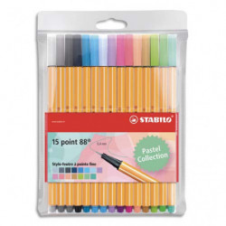 STABILO point 88 stylo-feutre pointe fine (0,4 mm) - Pochette de 15 stylo-feutres - Coloris pastel