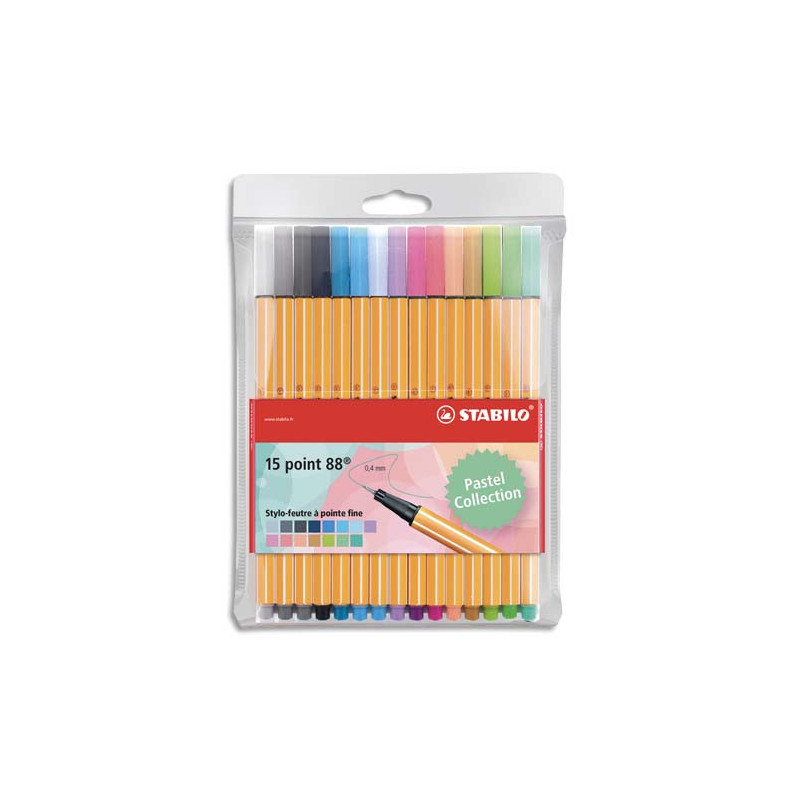 STABILO point 88 stylo-feutre pointe fine (0,4 mm) - Pochette de 15 stylo-feutres - Coloris pastel