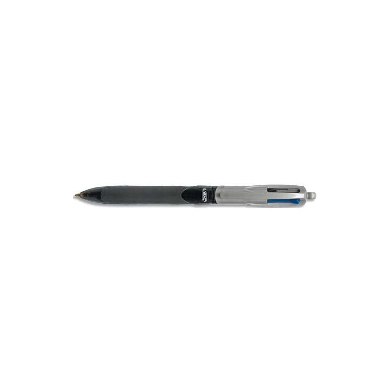 BIC Stylo bille 4 couleurs rétractables Grip Pro. Pointe Moyenne (1,0 mm). Corps Noir