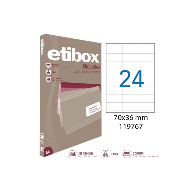 AGIPA - Etibox Boîte de 2400 étiquettes 70 x 36 blanches