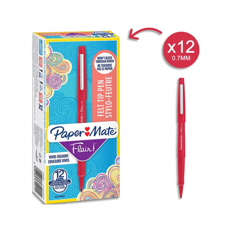 PAPERMATE Stylo feutre Flair Original, pointe M Trait 0,7 mm Rouge